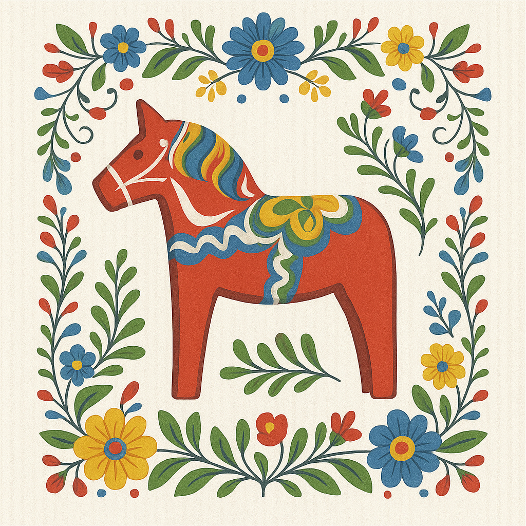 Dishcloth - Dala horses