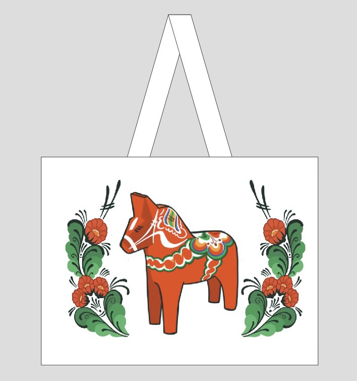 Canvas bag Dala horse &amp; Kurbits flowers 40 x 30 cm - 3