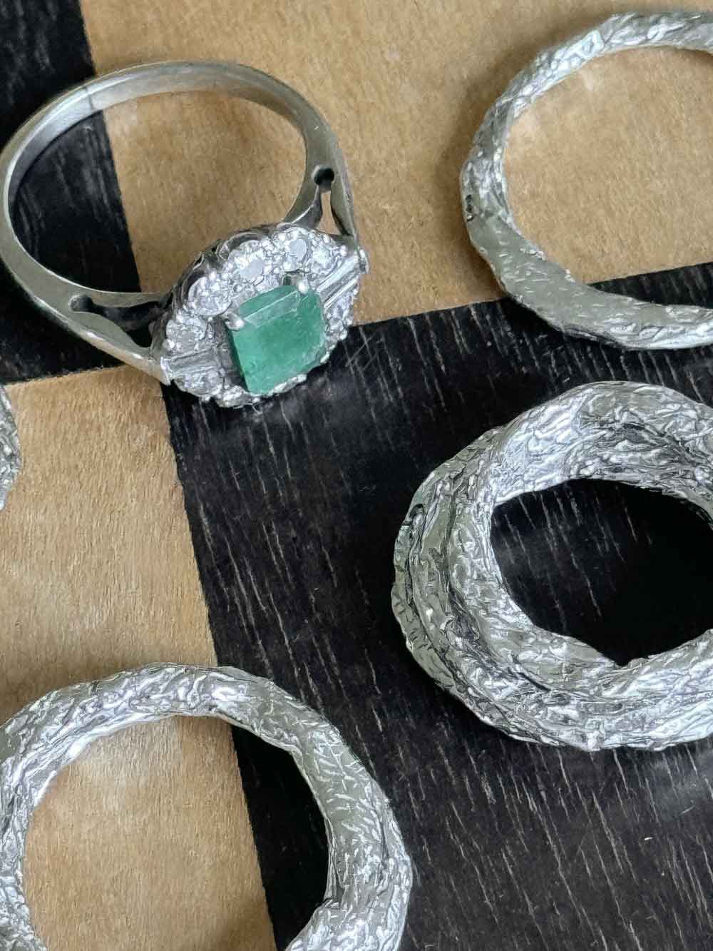 OUR SHOW-STOPPER > The idea behind this part of our signature collection is to highlight the shimmering quality of silver. How it catches the light, reflects it, and shifts beautifully in movement. I never wear my diamond ring without at least five Renée silver rings alongside it; together, they create a real eye-catcher which always draws attention. 