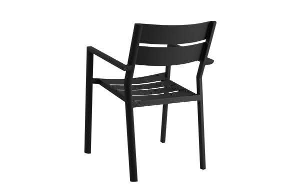Delia karmstol i svart aluminium sedd bakifrån.