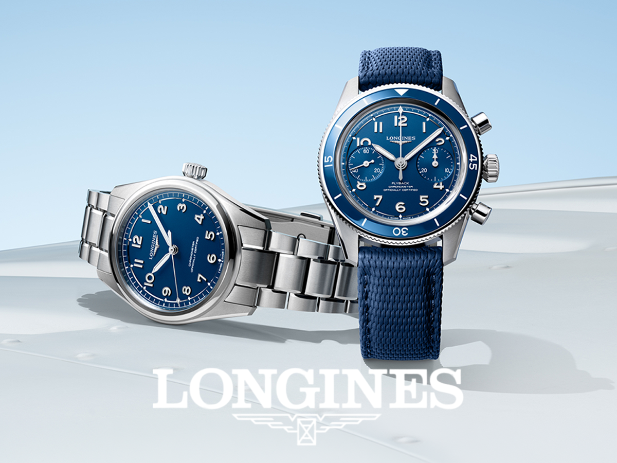 Longines Spirit Pilot Flyback 39,5 blå gummiband
