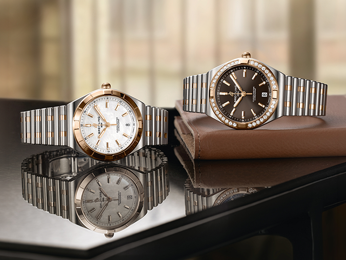 Breitling Chronomat Automatic 36 brun stål och 18 K rött guld med diamant bezel