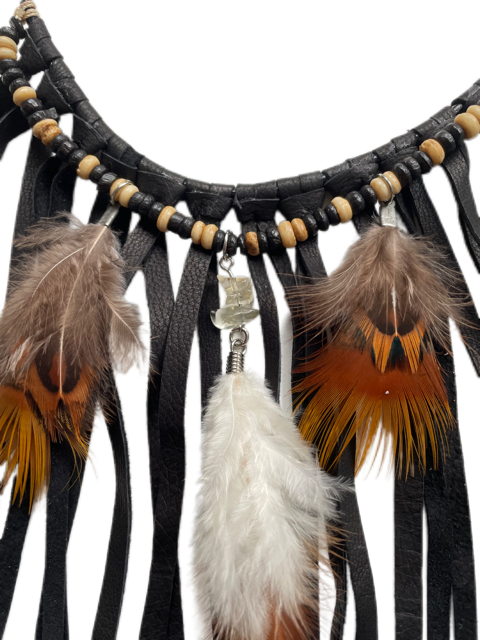 Halsband Läderfransar Svart - 2