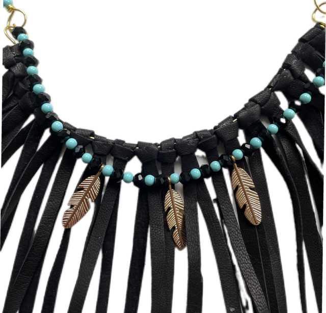 Halsband Läderfransar Svart - 2