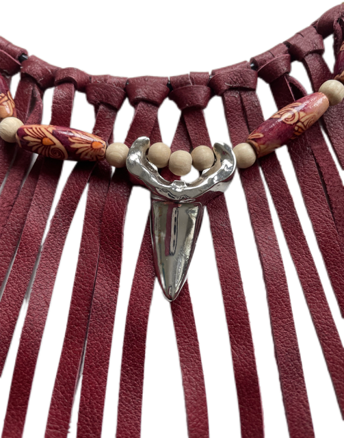 Halsband Läderfransar Vinröd - 2