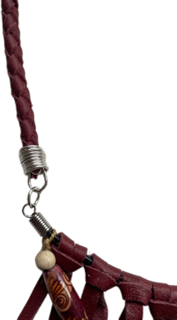 Halsband Läderfransar Vinröd - 3