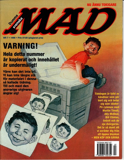 Svenska MAD 1998 Nr 7,  Varning! Hela detta nummer är kopierat och innehållet är undermåligt!