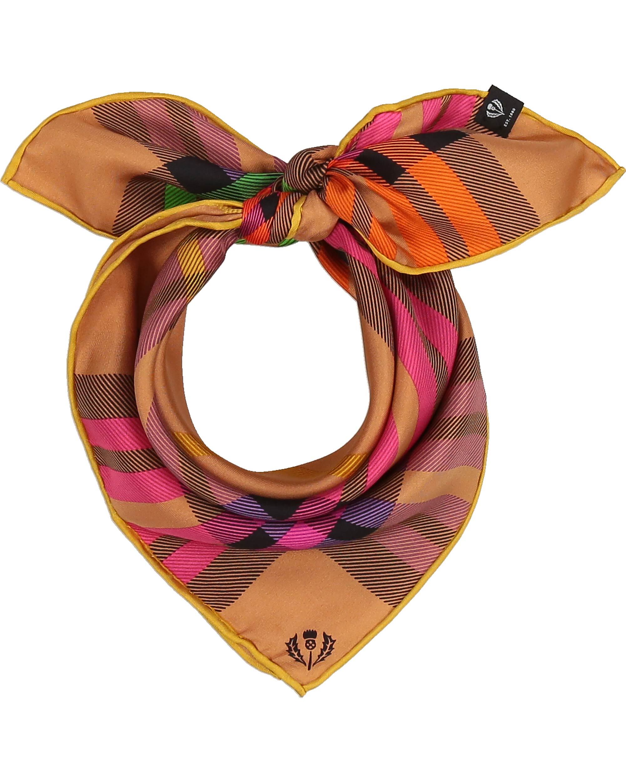 Rutmönstrad sidenscarf 51x51cm på orangeröd botten säljs på Hospitalsgatan