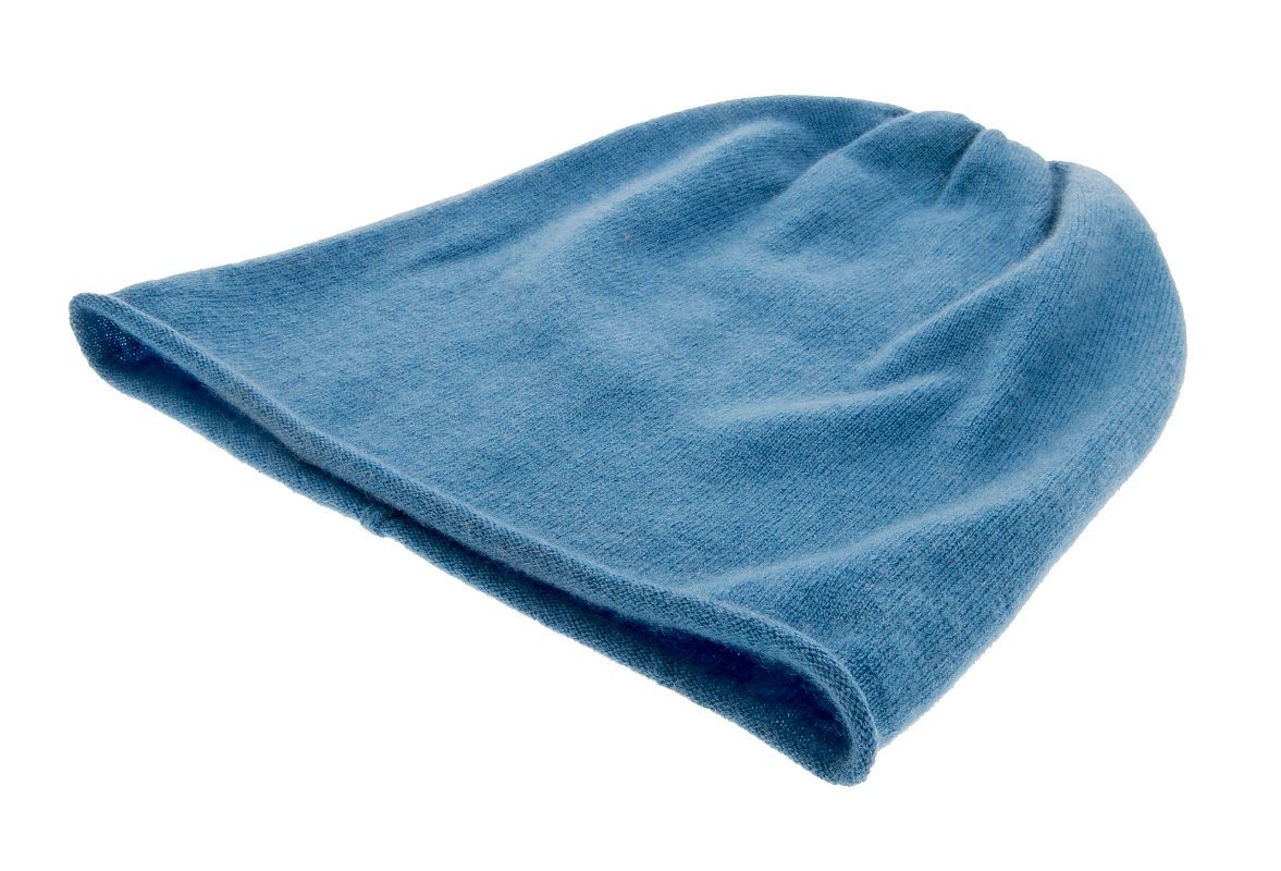 Stickad beanie, cashmeremössa, blå, mjuk, varm och skön