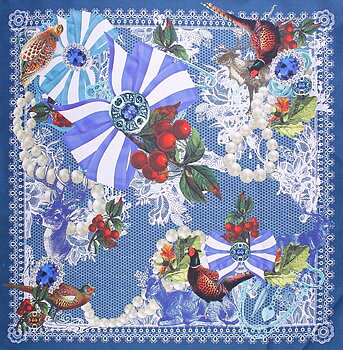 Klassisk sidenscarf blå botten från Amanda Christensen 45 x 45 cm