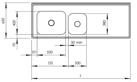 Rostfri arbetsbänk med dubbel ho DE-45 & DE-33 - 2