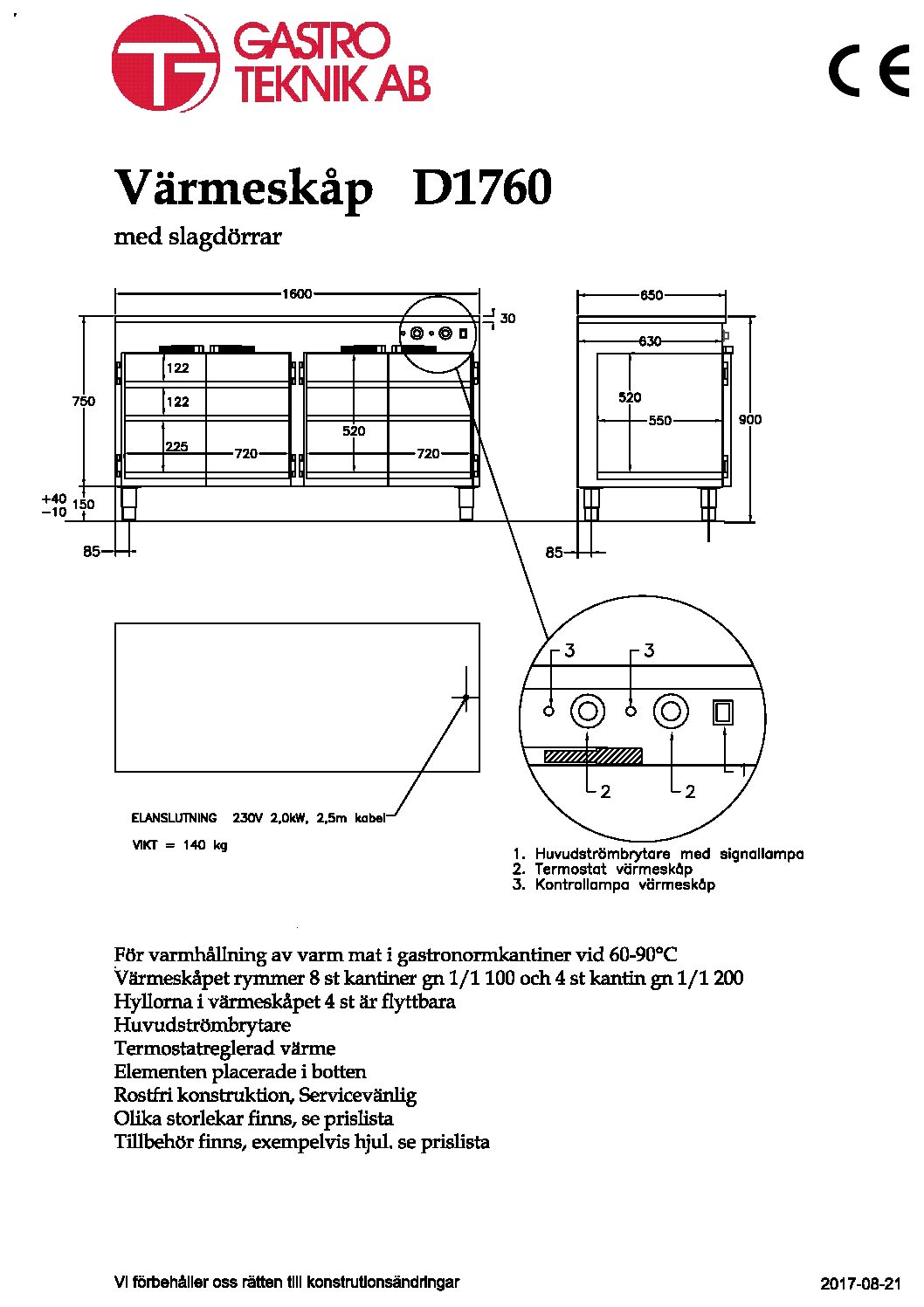 Värmeskåp Gastroteknik