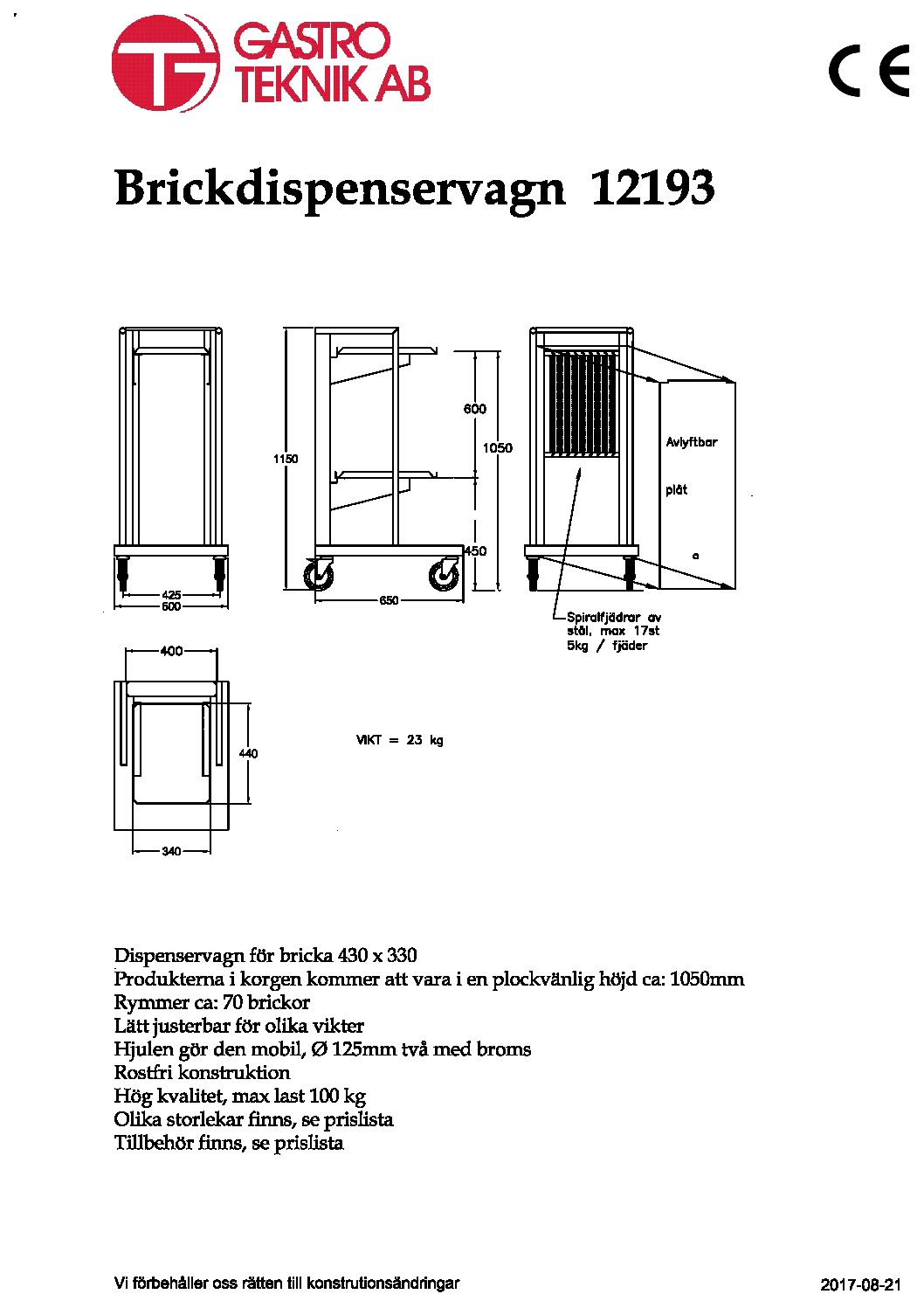Dispenservagn för brickor
