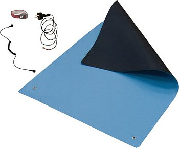 ESD-Bordsmatta 90 x 60 cm Blå  med jordad stickpropp