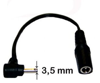 Vinklad DC adapterkabel 5,5x2,1 hona till 3,5x1,35 hane, 1m