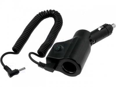 Adapter från Cigguttag 12..24V till 1xCigg + 1x spiralkabel 2,1m, vinklade kontaktdon 5.5/2.5/ DC 3,5/1,3