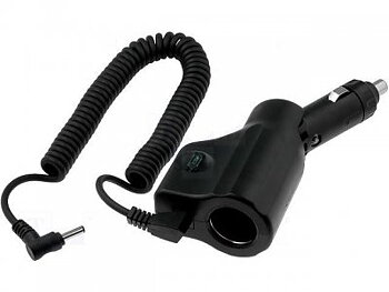 Adapter från Cigguttag 12..24V till 1xCigg + 1x spiralkabel 2,1m, vinklade kontaktdon 5.5/2.5/ DC 3,5/1,3