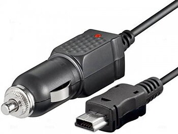 Bilströmadapter; USB mini kontakt; 5V/1x1A; svart; 1,5m