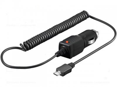 Bilströmadapter; USB micro kontakt; 5V/1x1A; svart; 1,5m