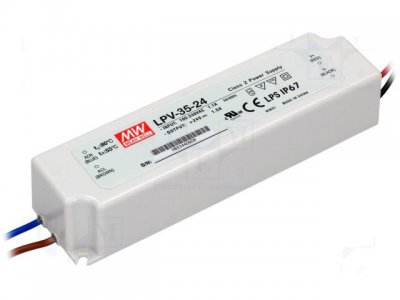 AC adapter 24VDC 1.5A, Mean Well LPV-35-24