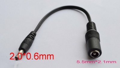 DC adapter 5,5x2,1 hona till 2,0x0,6 hane, 18cm