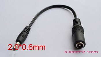 DC adapter 5,5x2,1 hona till 2,0x0,6 hane, 18cm