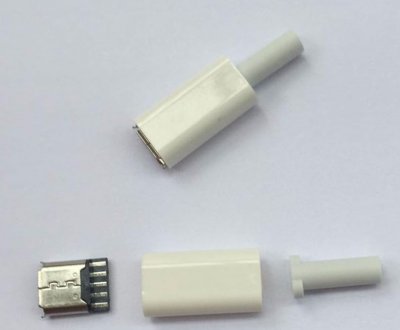 USB micro Type-B, kontakt hona, 5-pin, Vit