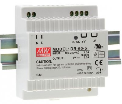 Switchad nätdel Mean Well för DIN-skena / 5V ...10 A (5 ...6V)