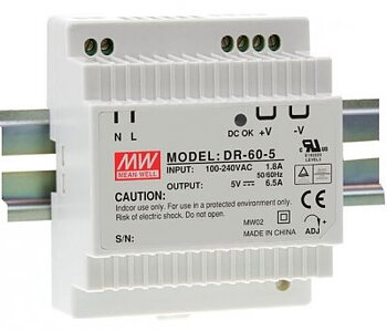 Switchad nätdel Mean Well för DIN-skena / 5V ...10 A (5 ...6V)