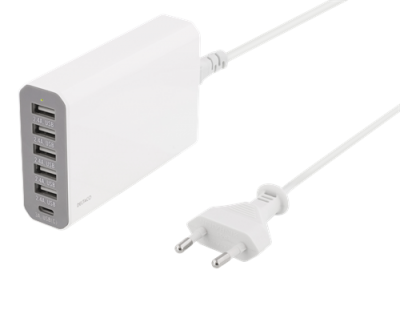 USB-laddningsstation, 10A, 1xUSB-C ho, 5xUSB Typ A