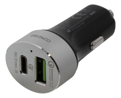 Billaddare med USB-C och Qualcomm Quick Charge 3.0, 6A, 1xUSB-C ho, 1xUSB Typ A