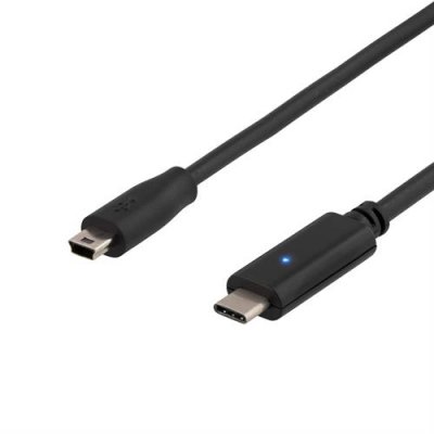 USB 2.0 kabel, Typ C - mini ha, 0,5m, SVART
