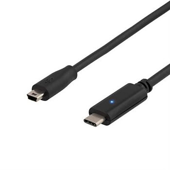 USB 2.0 kabel, Typ C - mini ha, 0,5m, SVART