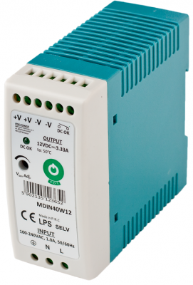 Switchad nätdel MDIN40W för DIN-skena / 12V 3,33A (11.5 ...15V)