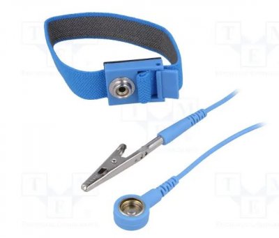ESD Handledsband blå, snäpplås, med kabel 1.8m, tryckknappar