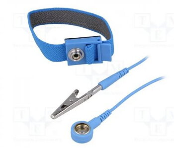 ESD Handledsband blå, snäpplås, med kabel 1.8m, tryckknappar
