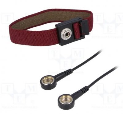 ESD Handledsband,  snäpplås 10mm, Spiralkabelns längd 1.8m, röd