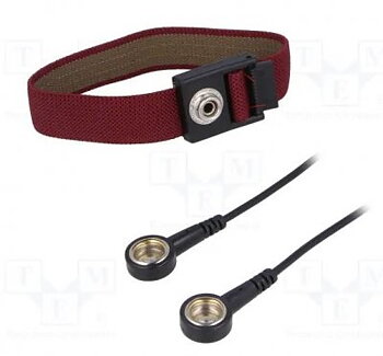 ESD Handledsband,  snäpplås 10mm, Spiralkabelns längd 1.8m, röd