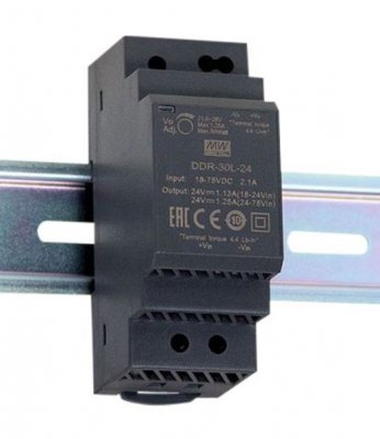 DC-DC-omvandlare, 9...36V till 5V, 6A, MEAN WELL, DIN-skena