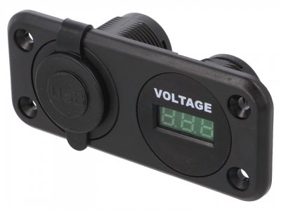 1X USB uttag med voltmeter för inmontering i bil