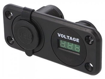 1X USB uttag med voltmeter för inmontering i bil