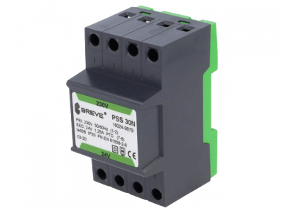 Skyddstransformator 230 VAC, 24 VAC 30 VA, DIN-fäste
