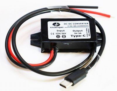 DC/DC-omvandlare 12/24V (8...32V) till 5V 3A, 1xUSBC hane