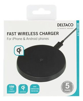 Trådlös snabbladdare för iPhone/Android, 10 W, QI-cert.