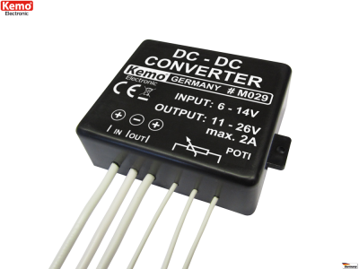 DC/DC omvandlare KEMO, inspänning 6...14VDC utspänning 11...26VDC, 2A