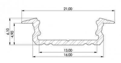 Profil till LED-moduler; VIT 5x16mm; L: 1m; aluminium