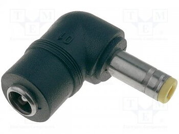 Vinklad TIP adapter 5,5x2,1 hona till 5,5x2,1 hane, 9,5mm