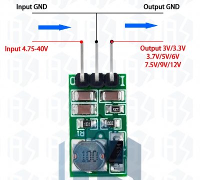 DC/DC-omvandlare  StepDown 12V (5...40). till 6V  MAX 6WATT
