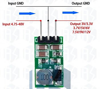 DC/DC-omvandlare  StepDown 12V (5...40). till 6V  MAX 6WATT