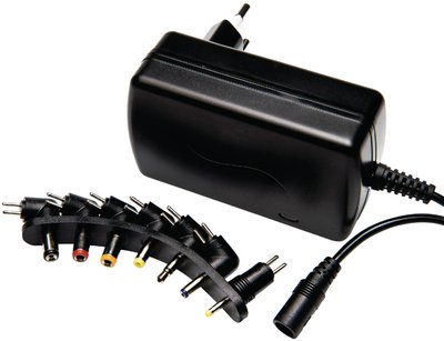 Nätadapter 230V till 5....13,5V 2,5A med vinklad TIP